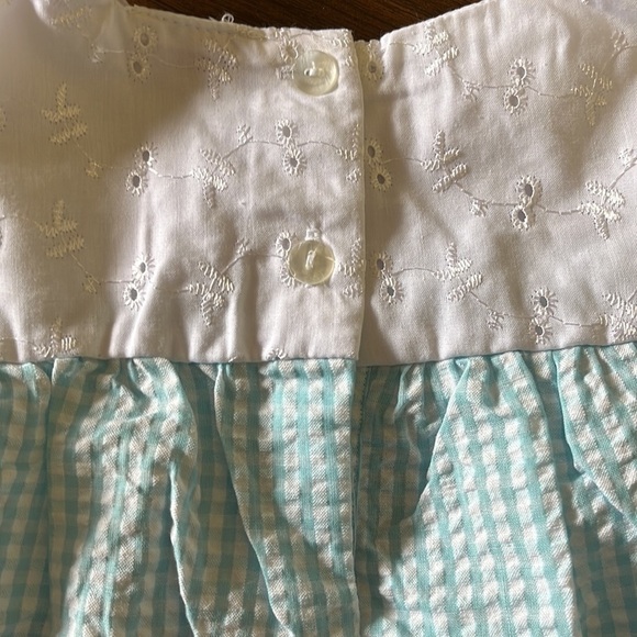 NEW Vintage Toddler Blue Plaid Seersucker White Eyelet Cottagecore Prairie Dress - Picture 6 of 6